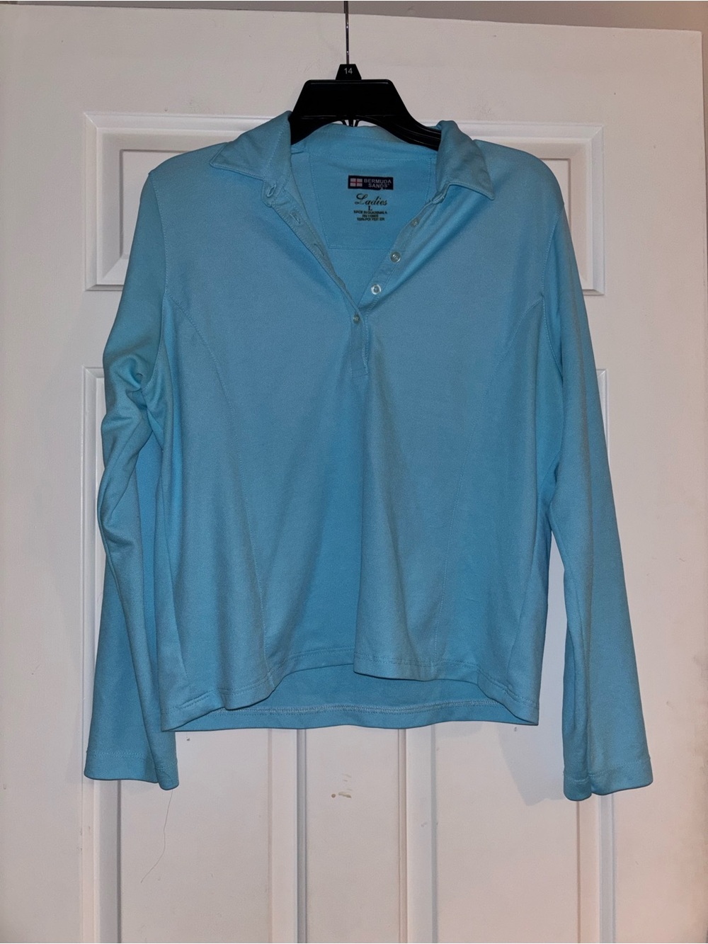 Women’s Light Blue Long-Sleeve Polo Top